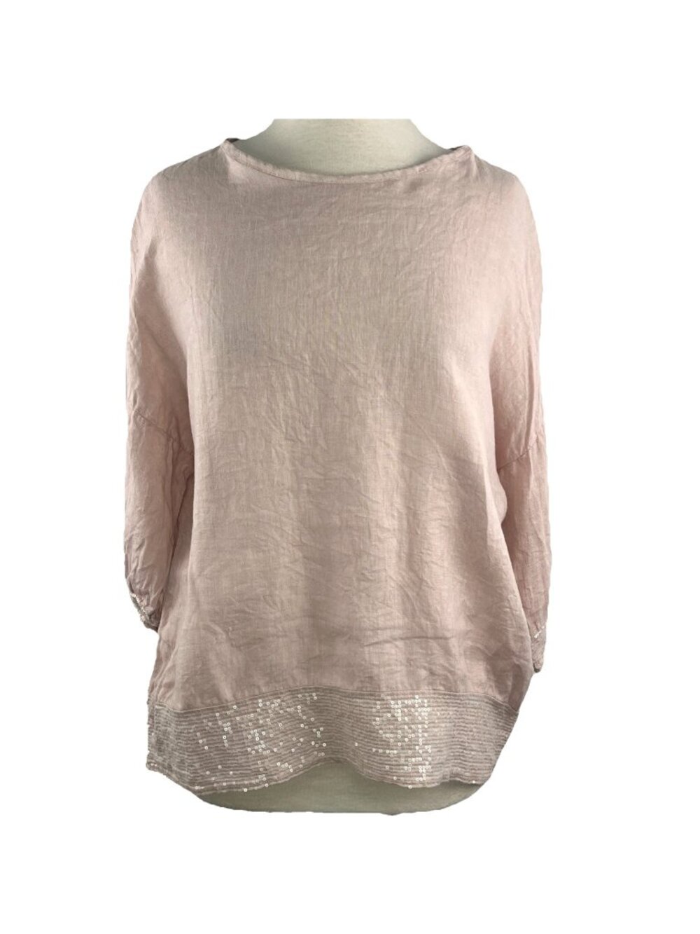 Bellambra Medium 100% Linen Italy Lagenlook Pink Tunic Top Sequin Detail Boho